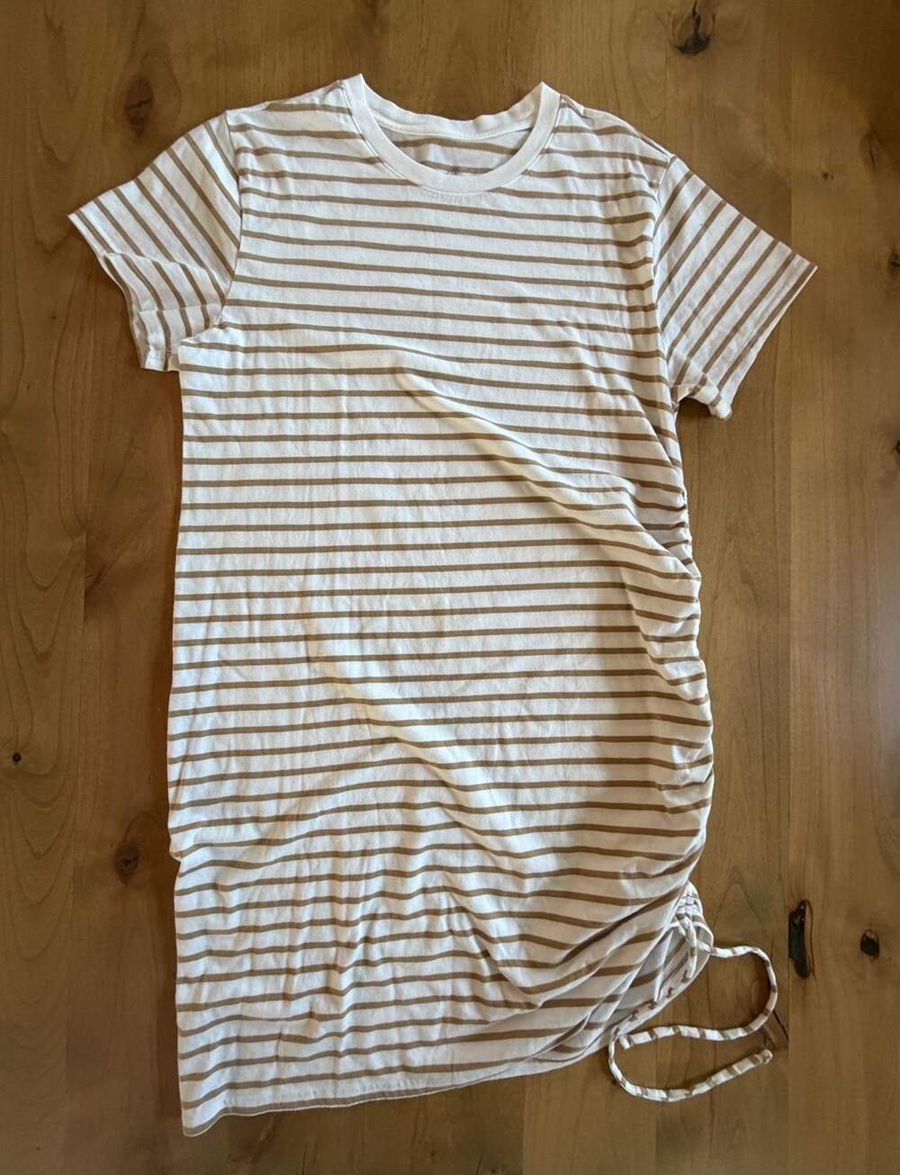 Universal Thread Striped Ruched T-Shirt Dress Size L Tan Stripe